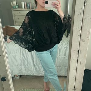 The Muses Lounge Black Lace Batwing Top